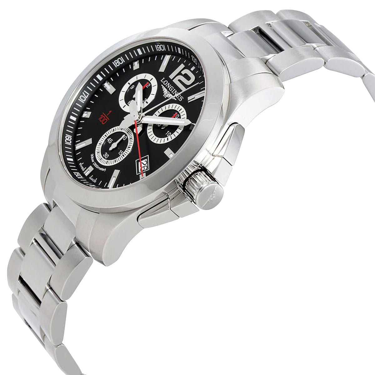 Longines Conquest Chronograph Stainless Steel Black Dial Date Divers Quartz Mens Watch L3.800.4.56.6 wholesalehk.shop