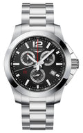 Longines Conquest Chronograph Stainless Steel Black Dial Date Divers Quartz Mens Watch L3.800.4.56.6 wholesalehk.shop