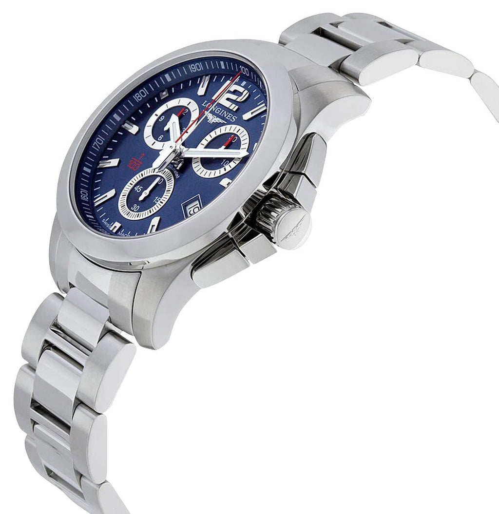 Longines Conquest Chronograph Stainless Steel Blue Dial Date Divers Quartz Mens Watch L3.700.4.96.6 wholesalehk.shop