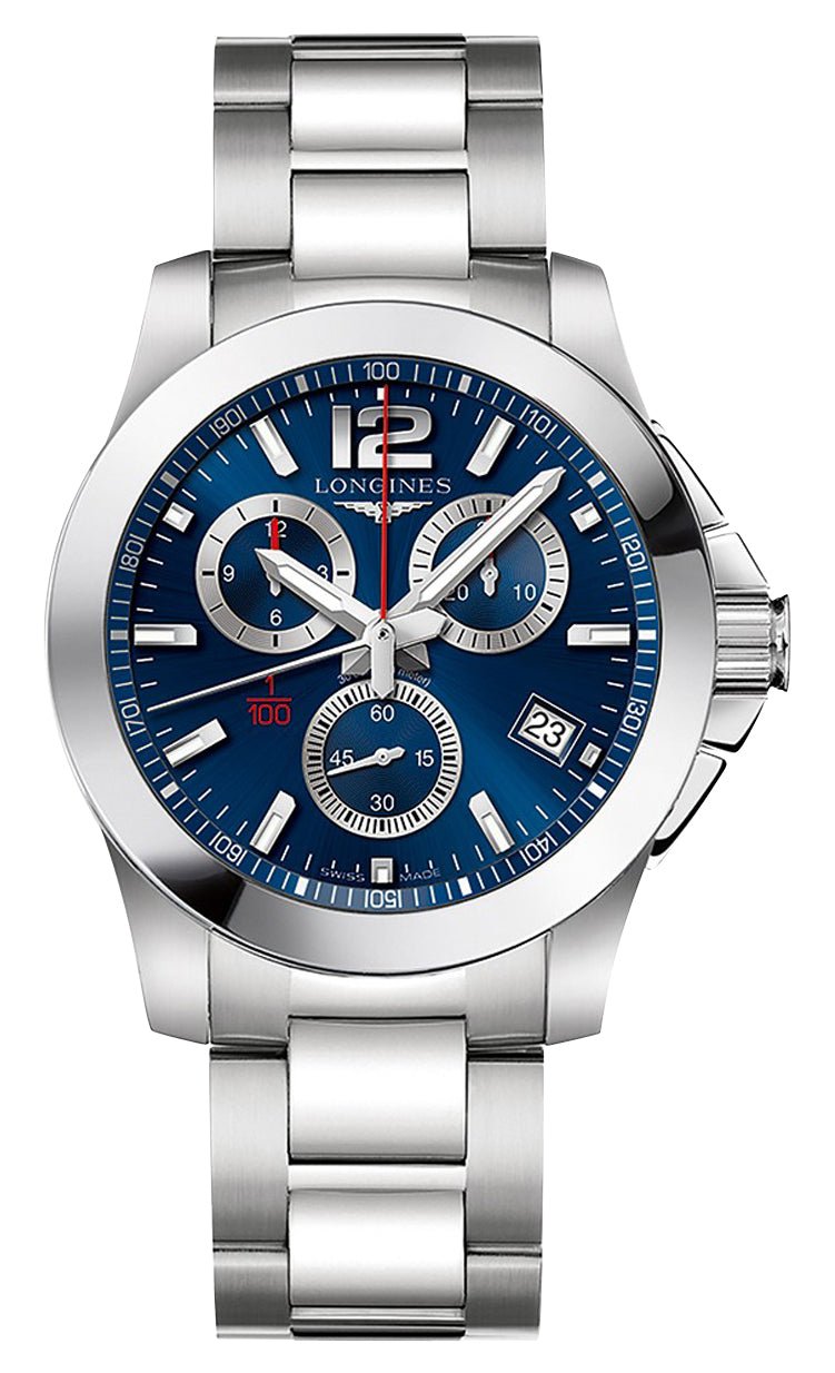 Longines Conquest Chronograph Stainless Steel Blue Dial Date Divers Quartz Mens Watch L3.700.4.96.6 wholesalehk.shop