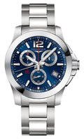 Longines Conquest Chronograph Stainless Steel Blue Dial Date Divers Quartz Mens Watch L3.700.4.96.6 wholesalehk.shop