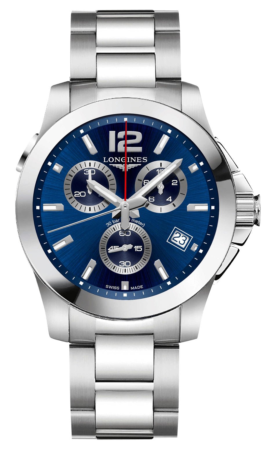 Longines Conquest Chronograph Stainless Steel Blue Dial Date Divers Quartz Mens Watch L3.702.4.96.6 wholesalehk.shop