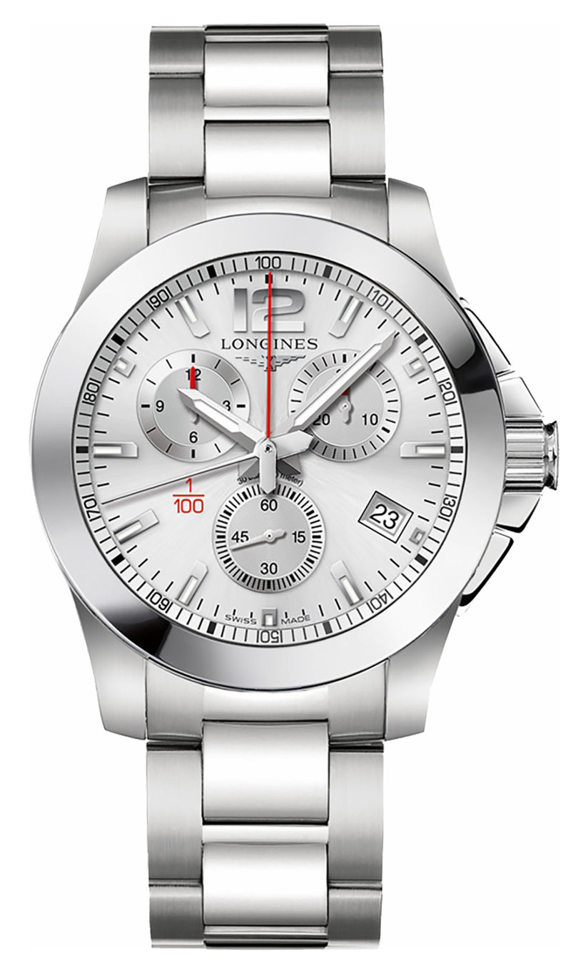 Longines Conquest Chronograph Stainless Steel Silver Dial Date Divers Quartz Mens Watch L3.700.4.76.6 wholesalehk.shop