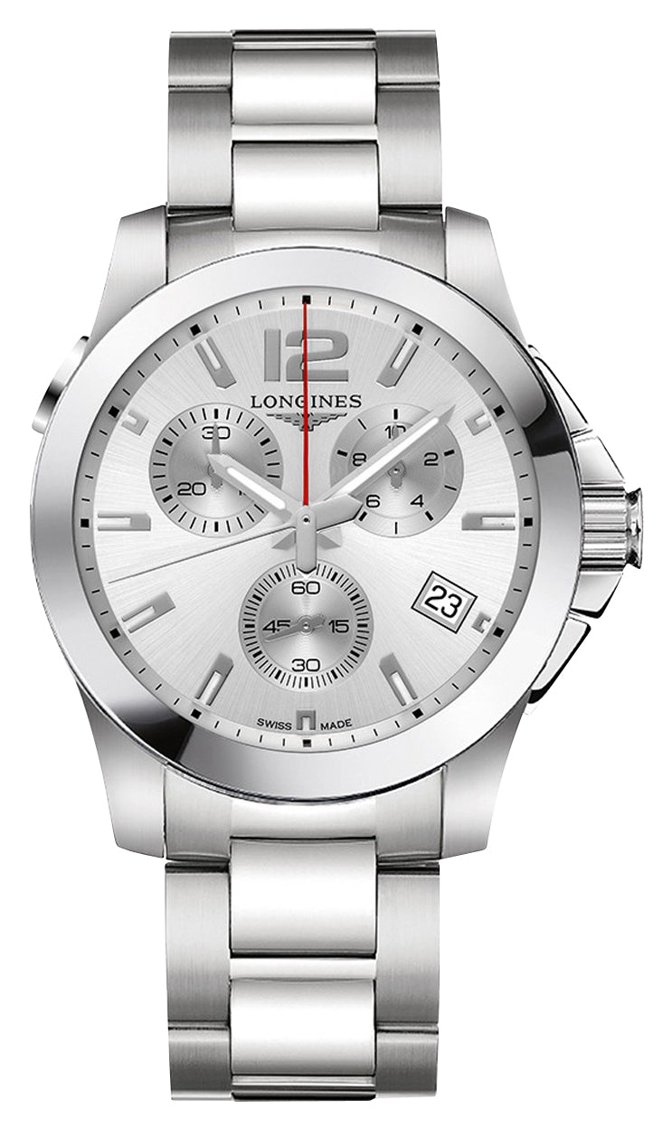 Longines Conquest Chronograph Stainless Steel Silver Dial Date Divers Quartz Mens Watch L3.702.4.76.6 wholesalehk.shop