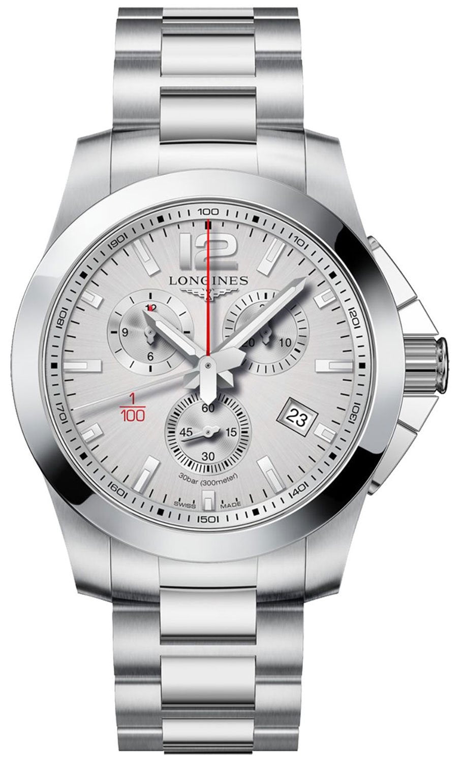 Longines Conquest Chronograph Stainless Steel Silver-Tone Dial Date Quartz Divers Mens Watch L3.800.4.76.6 wholesalehk.shop