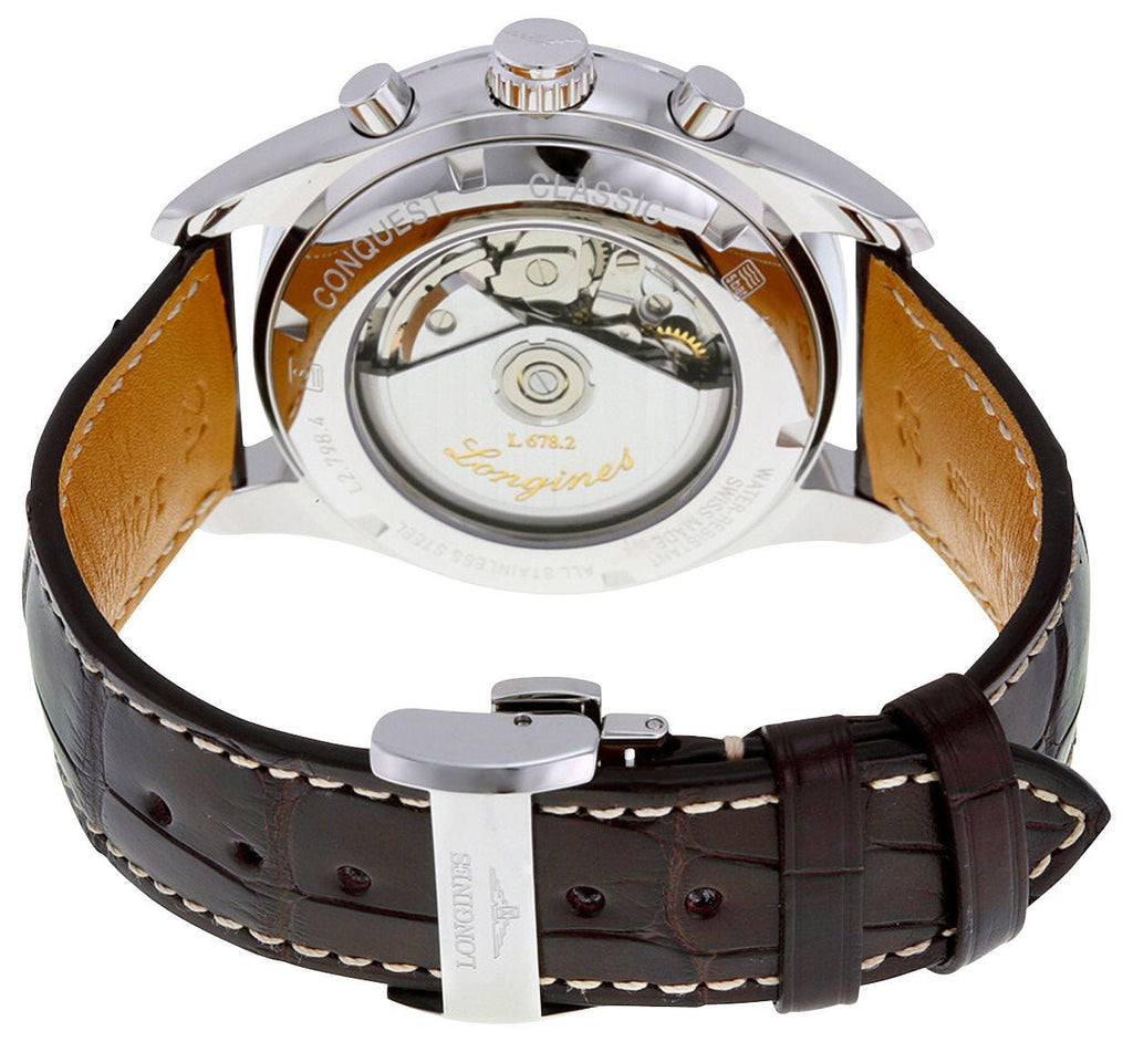 Longines Conquest Classic Automatic Chronograph Moonphase Month/Day/Date Silver Dial Brown Leather Strap Mens Watch L2.798.4.72.3 wholesalehk.shop