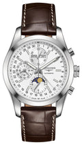 Longines Conquest Classic Automatic Chronograph Moonphase Month/Day/Date Silver Dial Brown Leather Strap Mens Watch L2.798.4.72.3 wholesalehk.shop