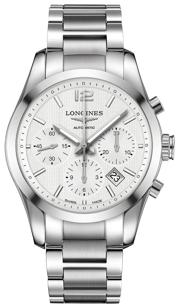 Longines Conquest Classic Automatic Chronograph Stainless Steel Silver Dial Date Mens Watch L2.786.4.76.6 wholesalehk.shop