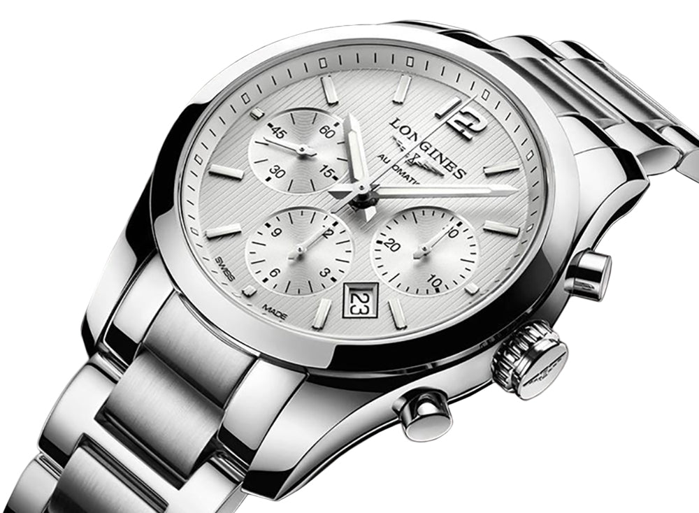 Longines Conquest Classic Automatic Chronograph Stainless Steel Silver Dial Date Mens Watch L2.786.4.76.6 wholesalehk.shop