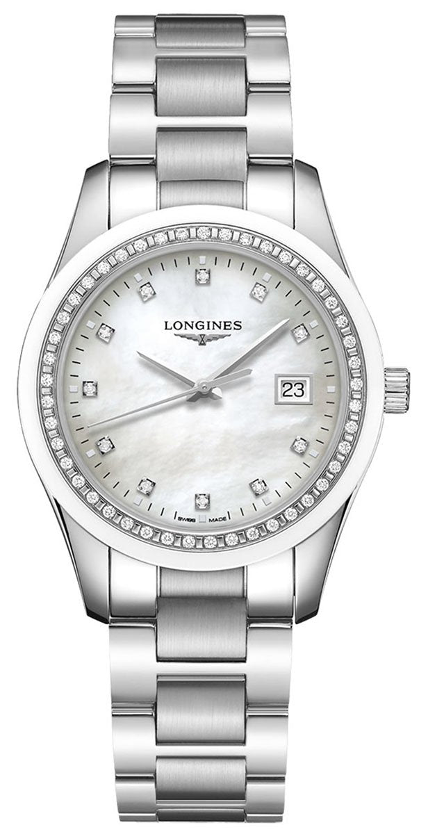 Longines Conquest Classic Stainless Steel Mother-Of-Pearl Dial Diamonds Date Womens Watch L2.387.0.87.6 wholesalehk.shop