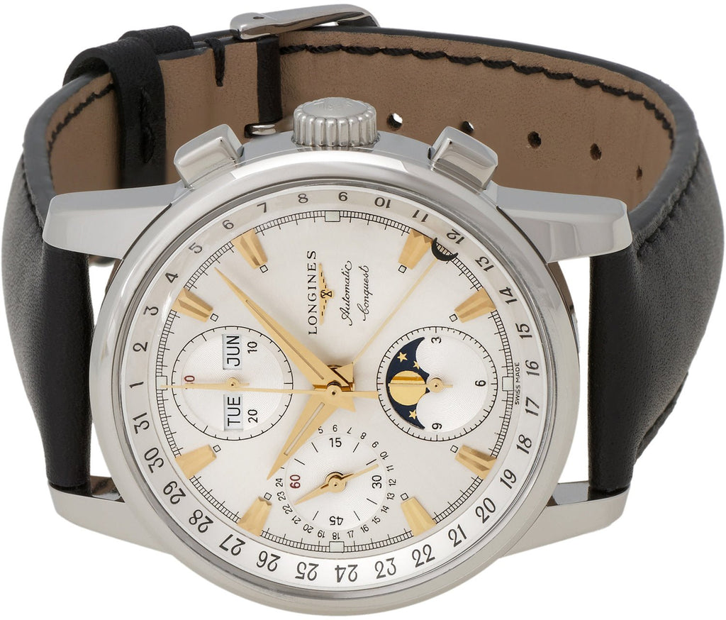 Longines Conquest Heritage Automatic Chronograph Moonphase Silver Dial Day-Date-Month Mens Watch L1.642.4.77.2 wholesalehk.shop