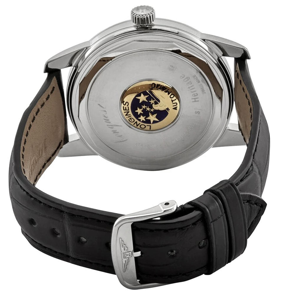 Longines Conquest Heritage Automatic Stainless Steel Black Dial Black Leather Strap Date Mens Watch L1.645.4.52.4 wholesalehk.shop