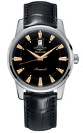 Longines Conquest Heritage Automatic Stainless Steel Black Dial Black Leather Strap Date Mens Watch L1.645.4.52.4 wholesalehk.shop