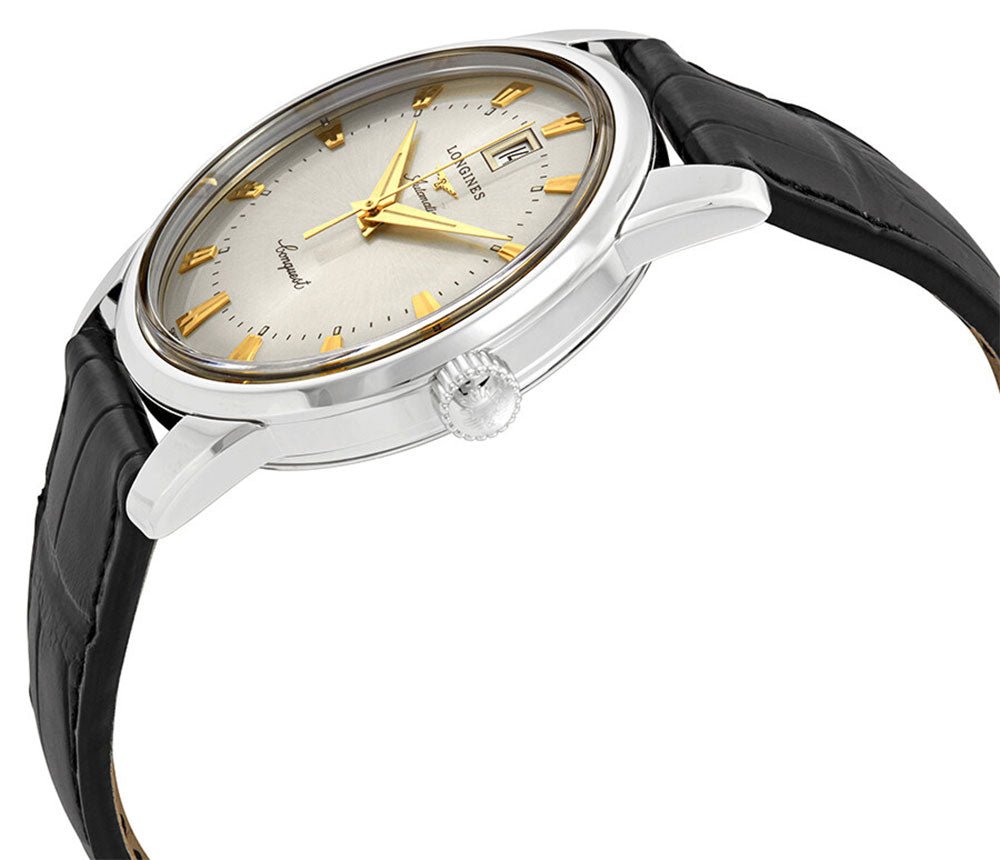 Longines Conquest Heritage Automatic Stainless Steel Silver Dial Black Leather Strap Date Mens Watch L1.645.4.75.4 wholesalehk.shop