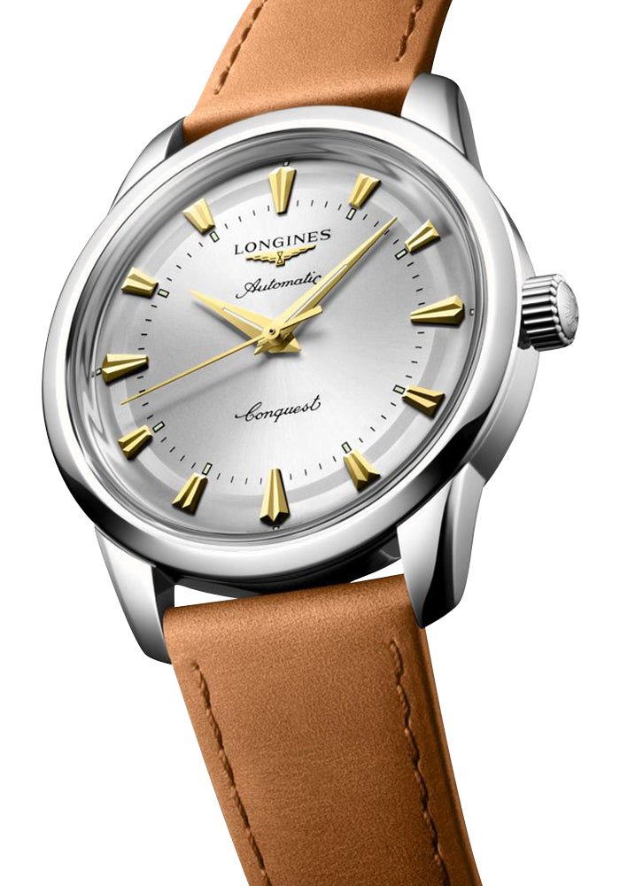 Longines Conquest Heritage Automatic Stainless Steel Silver Dial Brown Leather Strap Mens Watch L1.650.4.72.2 wholesalehk.shop