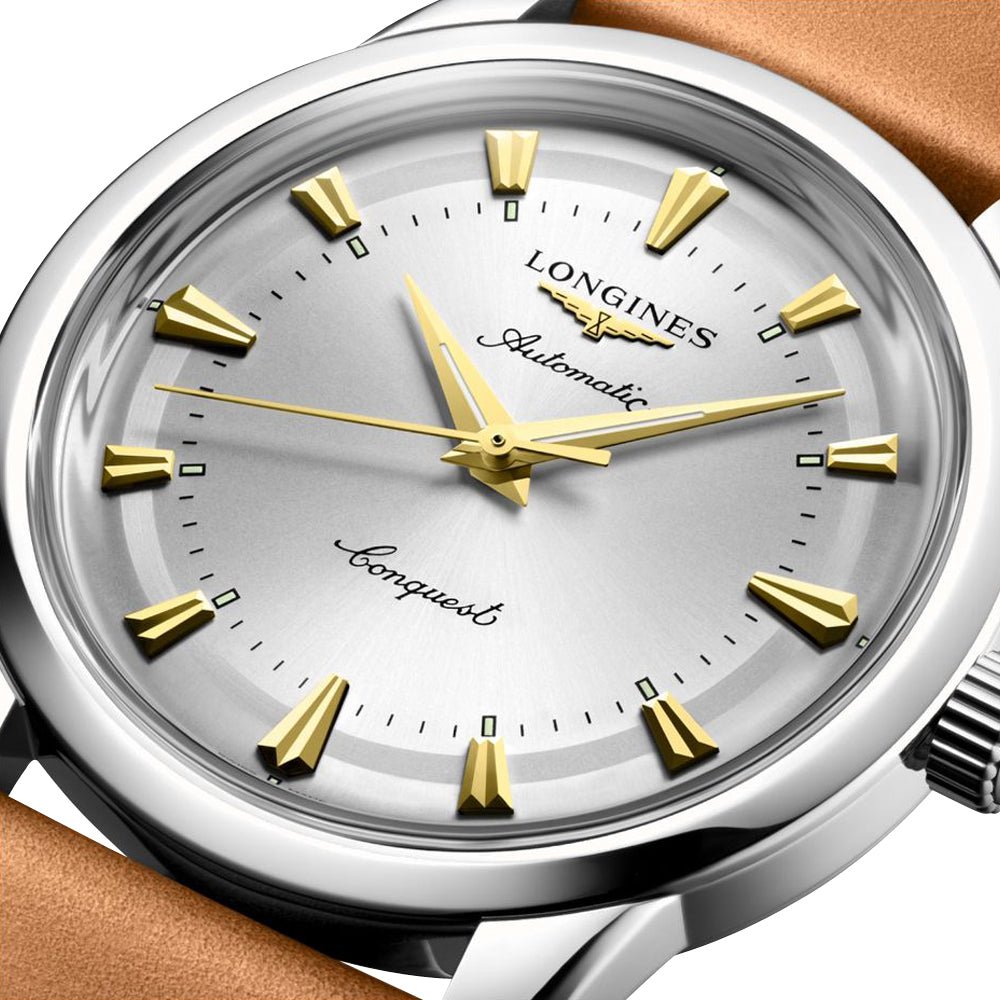 Longines Conquest Heritage Automatic Stainless Steel Silver Dial Brown Leather Strap Mens Watch L1.650.4.72.2 wholesalehk.shop