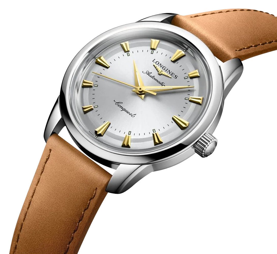 Longines Conquest Heritage Automatic Stainless Steel Silver Dial Brown Leather Strap Mens Watch L1.650.4.72.2 wholesalehk.shop