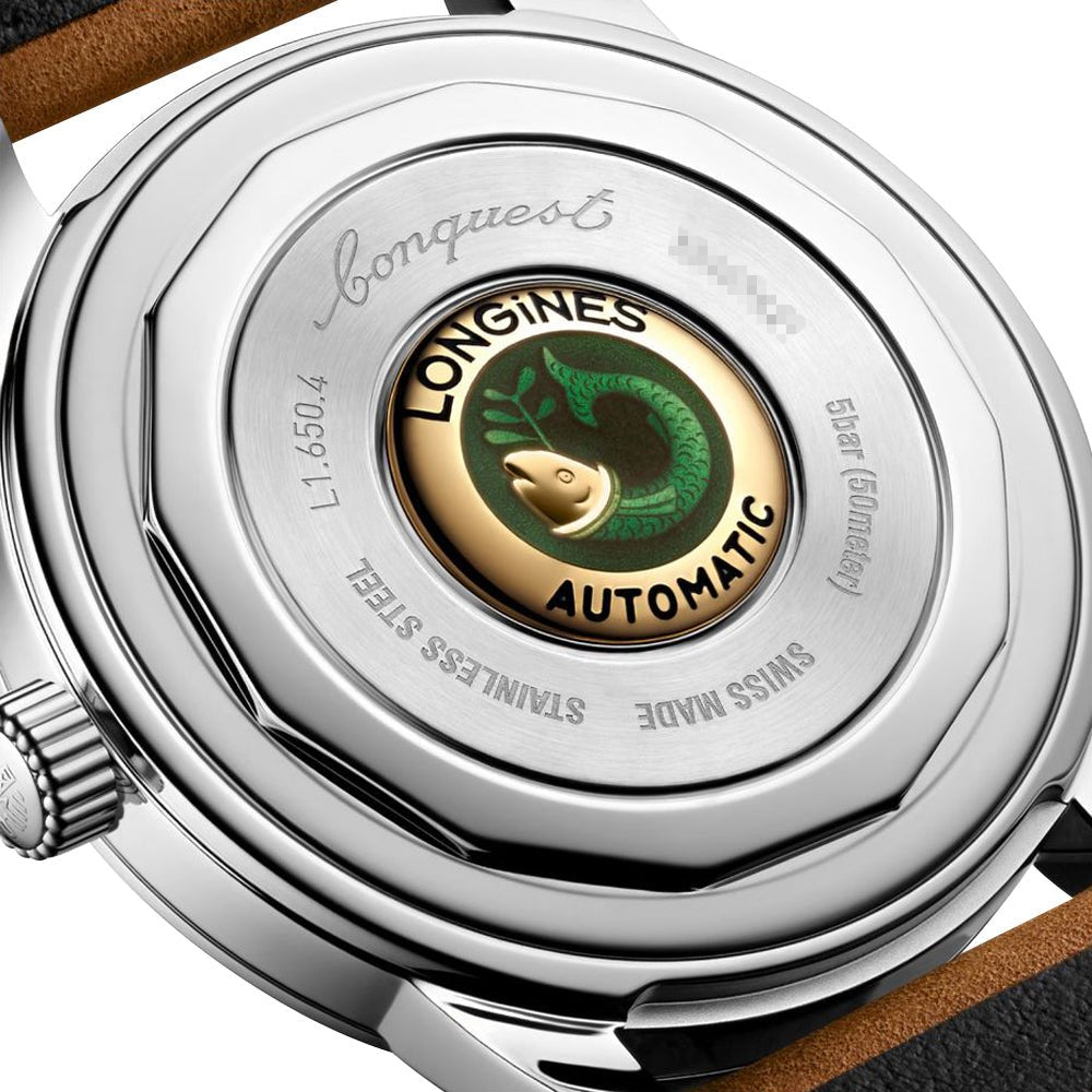 Longines Conquest Heritage Automatic Stainless Steel Silver Dial Brown Leather Strap Mens Watch L1.650.4.72.2 wholesalehk.shop