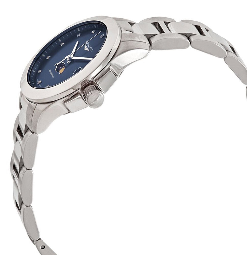Longines Conquest Stainless Steel Blue Dial Diamonds Date Moonphase Quartz Womens Watch L3.381.4.97.6 wholesalehk.shop