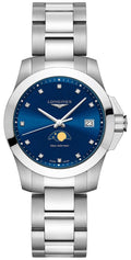 Longines Conquest Stainless Steel Blue Dial Diamonds Date Moonphase Quartz Womens Watch L3.381.4.97.6 wholesalehk.shop