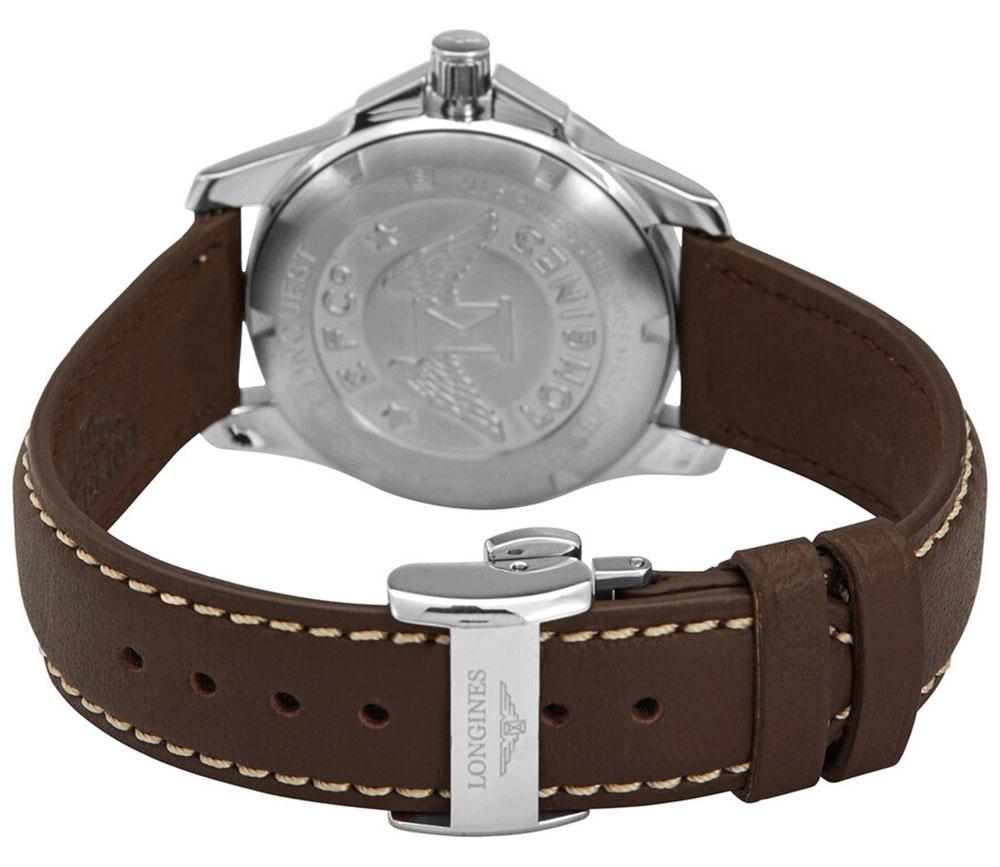 Longines Conquest Stainless Steel Brown Leather Strap Silver-Tone Dial Date Quartz Womens Watch L3.377.4.76.5 wholesalehk.shop