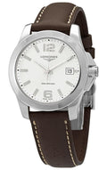 Longines Conquest Stainless Steel Brown Leather Strap Silver-Tone Dial Date Quartz Womens Watch L3.377.4.76.5 wholesalehk.shop