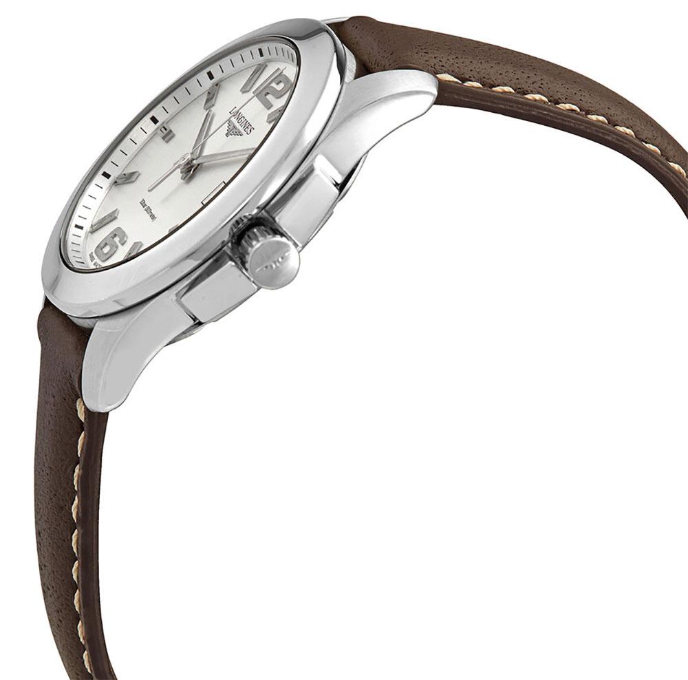 Longines Conquest Stainless Steel Brown Leather Strap Silver-Tone Dial Date Quartz Womens Watch L3.377.4.76.5 wholesalehk.shop