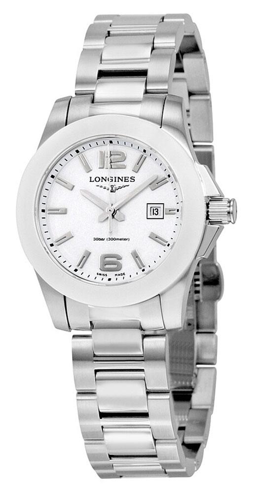 Longines Conquest Stainless Steel & Ceramic White Dial Date Quartz Divers Womens Watch L3.257.4.16.6 wholesalehk.shop