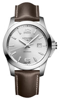Longines Conquest Stainless Steel Silver Dial Brown Leather Strap Date Divers Quartz Mens Watch L3.759.4.76.5 wholesalehk.shop