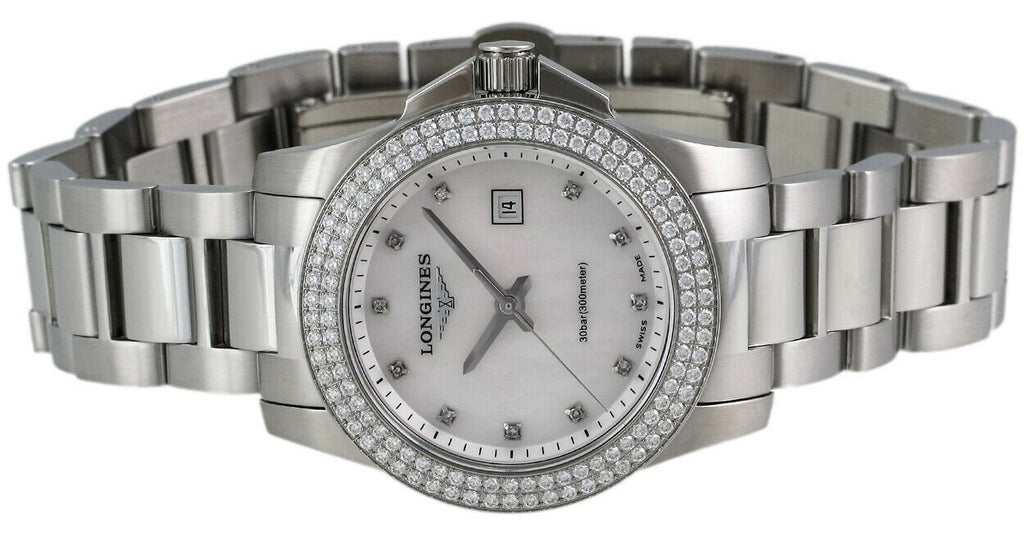 Longines Conquest Steel & Diamond Womens Watch Calendar MOP Dial L3.258.0.87.6 wholesalehk.shop