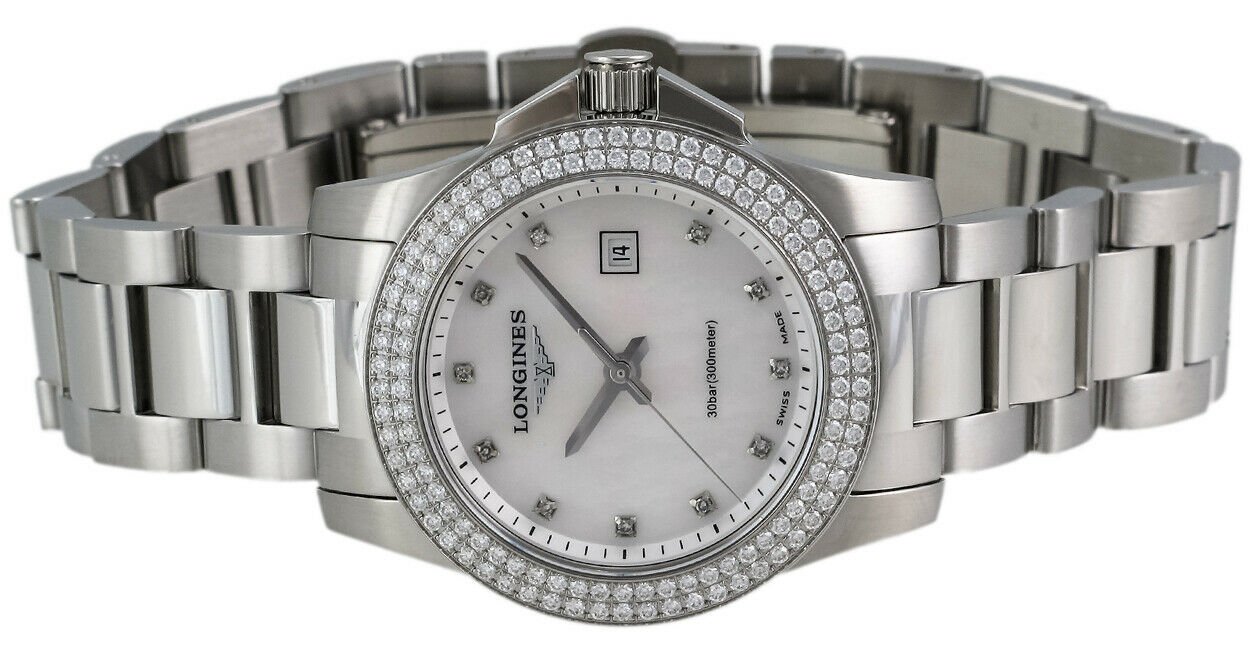 Longines Conquest Steel & Diamond Womens Watch Calendar MOP Dial L3.258.0.87.6 wholesalehk.shop