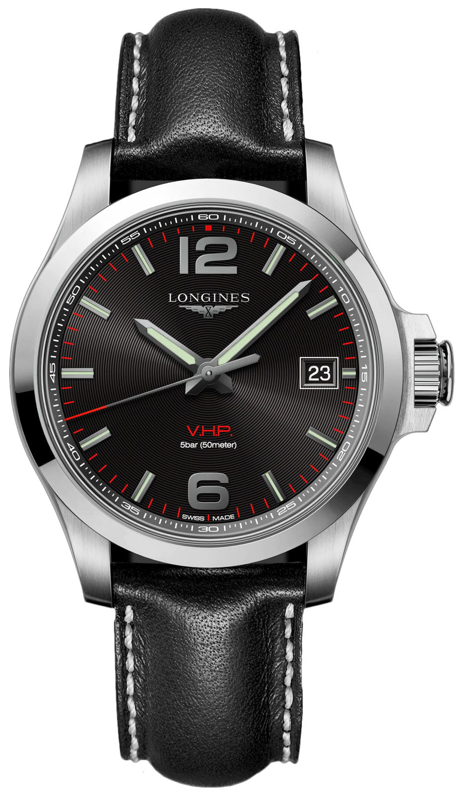 Longines Conquest V.H.P. Black Dial Black Leather Strap 41mm Men's Watch L3.716.4.56.2 wholesalehk.shop