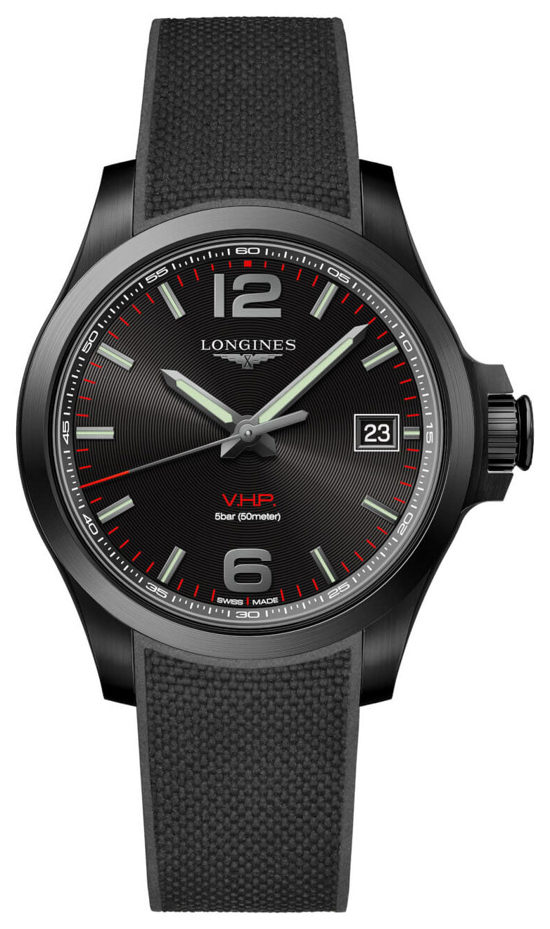 Longines Conquest V.H.P. Black PVD Black Dial Black Rubber Strap Perpetual Calendar Date Quartz Mens Watch L3.716.2.56.9 wholesalehk.shop