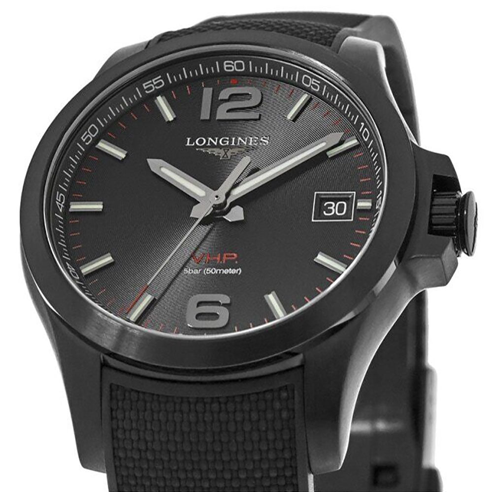 Longines Conquest V.H.P. Black PVD Black Dial Black Rubber Strap Perpetual Calendar Date Quartz Mens Watch L3.716.2.56.9 wholesalehk.shop