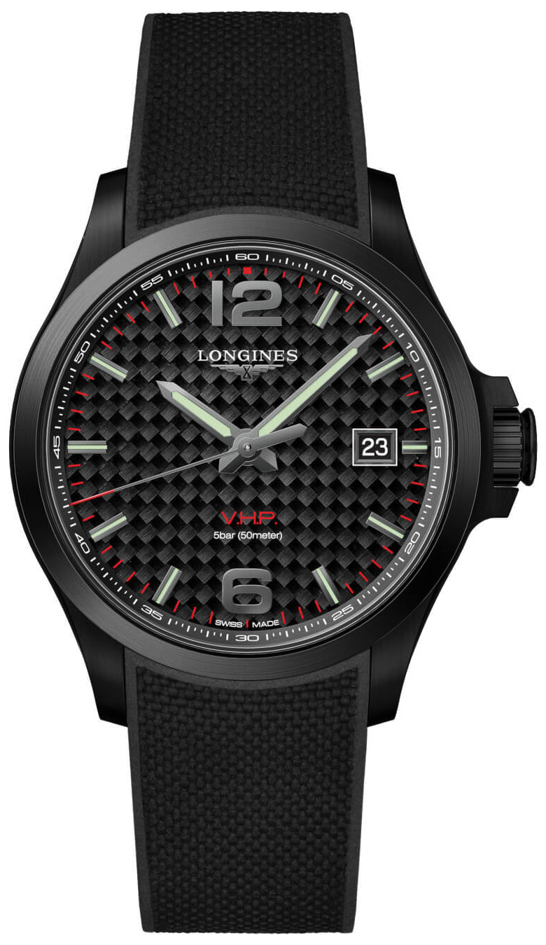 Longines Conquest V.H.P. Black PVD Black Dial Black Rubber Strap Perpetual Calendar Date Quartz Mens Watch L3.726.2.66.9 wholesalehk.shop