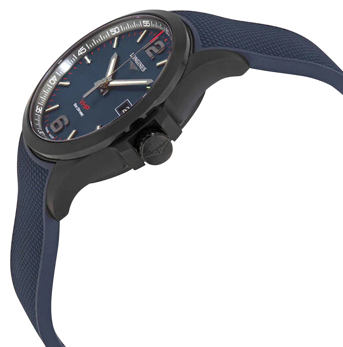 Longines Conquest V.H.P. Black PVD Blue Dial Blue Rubber Strap Perpetual Calendar Date Quartz Mens Watch L3.726.2.96.9 wholesalehk.shop