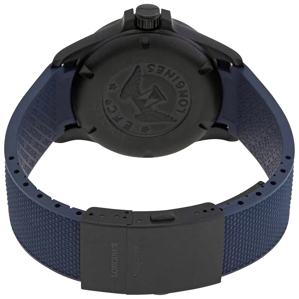 Longines Conquest V.H.P. Black PVD Blue Dial Blue Rubber Strap Perpetual Calendar Date Quartz Mens Watch L3.726.2.96.9 wholesalehk.shop