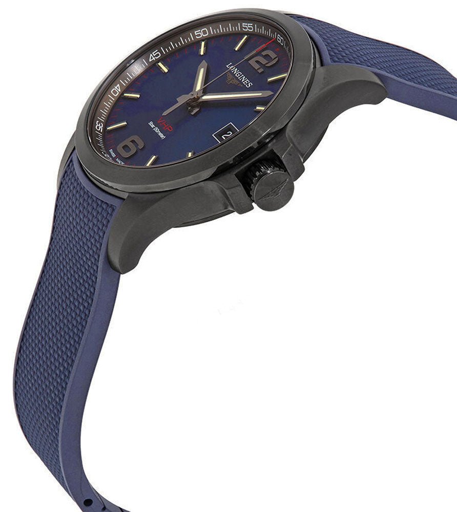 Longines Conquest V.H.P. Black PVD Blue Rubber Strap Blue Dial Perpetual Calendar Date Quartz Mens Watch L3.716.2.96.9 wholesalehk.shop