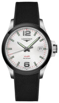 Longines Conquest V.H.P. Ceramic & Stainless Steel Silver Dial Black Rubber Strap Perpetual Calendar Date Quartz Mens Watch L3.729.4.76.9 wholesalehk.shop