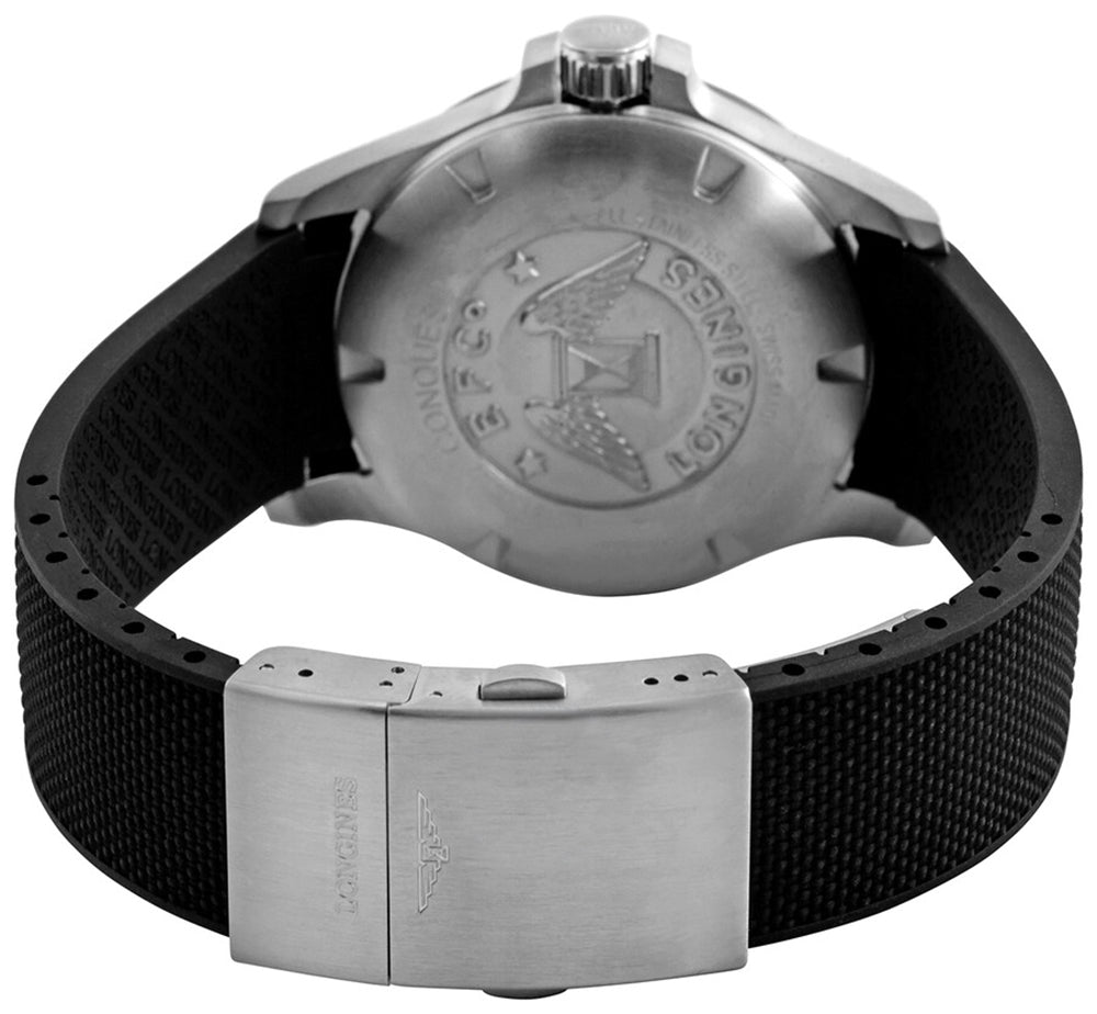 Longines Conquest V.H.P. Ceramic & Stainless Steel Silver Dial Black Rubber Strap Perpetual Calendar Date Quartz Mens Watch L3.729.4.76.9 wholesalehk.shop