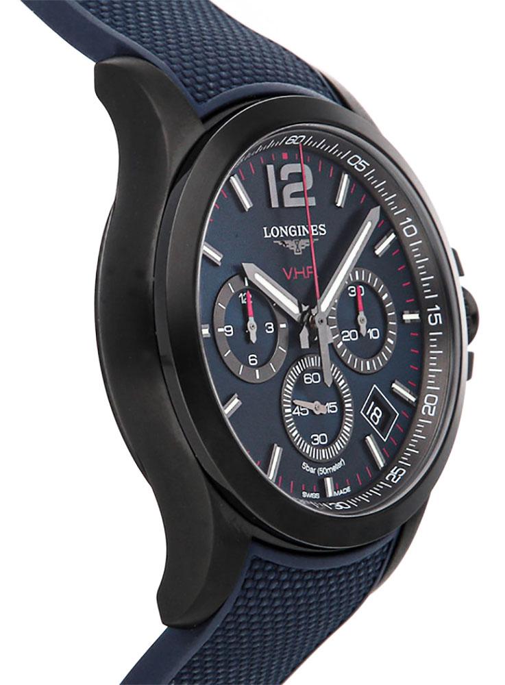 Longines Conquest V.H.P. Chronograph Black PVD Blue Rubber Strap Blue Dial Perpetual Calendar Date Quartz Mens Watch L3.717.2.96.9 wholesalehk.shop