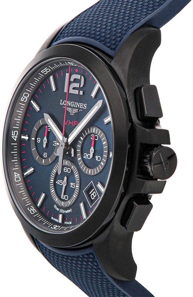 Longines Conquest V.H.P. Chronograph Black PVD Blue Rubber Strap Blue Dial Perpetual Calendar Date Quartz Mens Watch L3.717.2.96.9 wholesalehk.shop