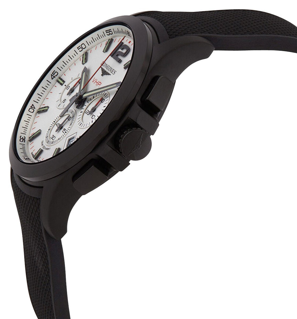 Longines Conquest V.H.P. Chronograph Black PVD Silver Dial Black Rubber Strap Perpetual Calendar Date Quartz Mens Watch L3.727.2.76.9 wholesalehk.shop