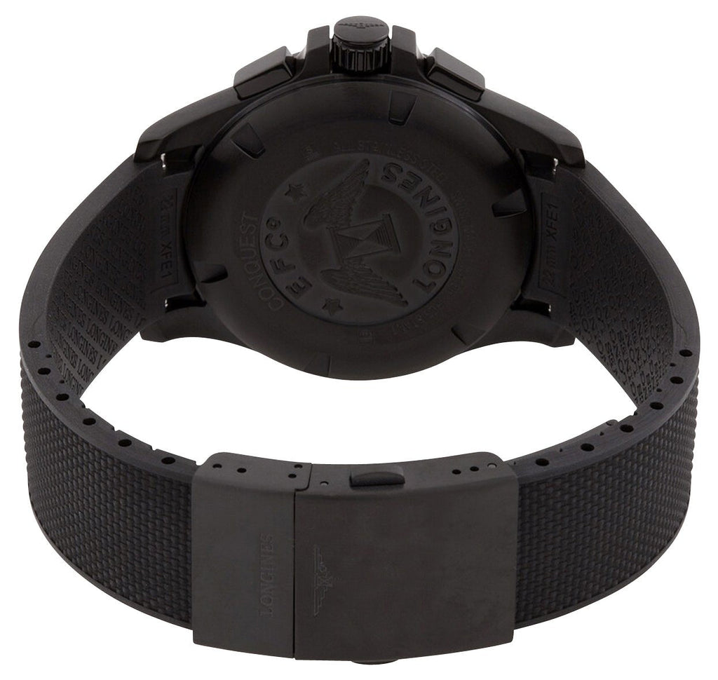 Longines Conquest V.H.P. Chronograph Black PVD Silver Dial Black Rubber Strap Perpetual Calendar Date Quartz Mens Watch L3.727.2.76.9 wholesalehk.shop