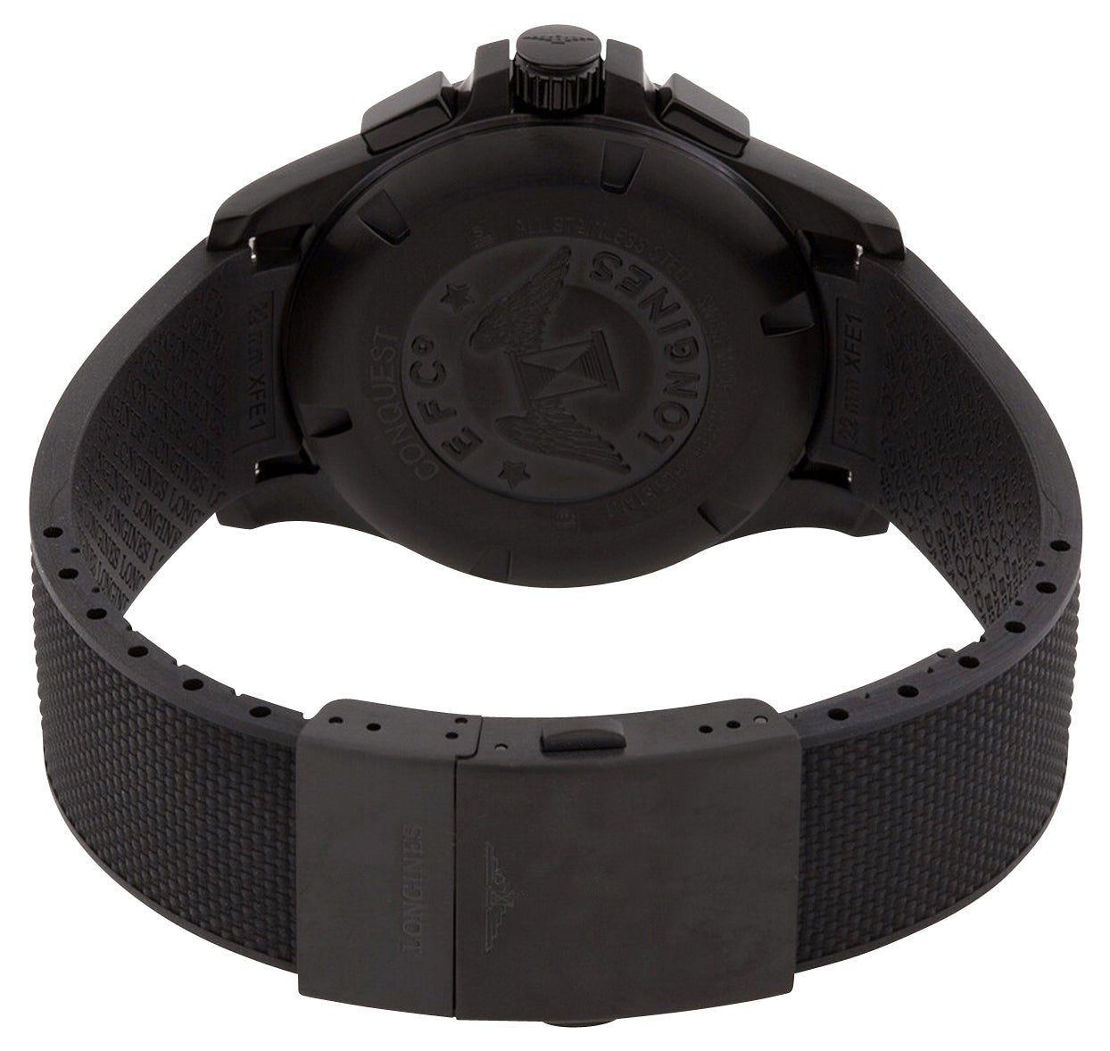 Longines Conquest V.H.P. Chronograph Black PVD Silver Dial Black Rubber Strap Perpetual Calendar Date Quartz Mens Watch L3.727.2.76.9 wholesalehk.shop