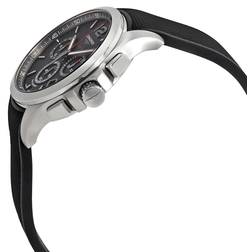 Longines Conquest V.H.P. Chronograph Stainless Steel Black Dial Black Rubber Strap Perpetual Calendar Date Quartz Mens Watch L3.717.4.56.9 wholesalehk.shop