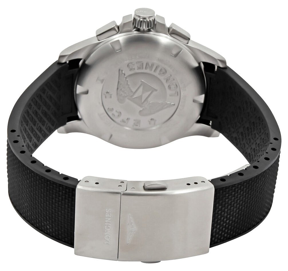 Longines Conquest V.H.P. Chronograph Stainless Steel Black Dial Black Rubber Strap Perpetual Calendar Date Quartz Mens Watch L3.717.4.56.9 wholesalehk.shop
