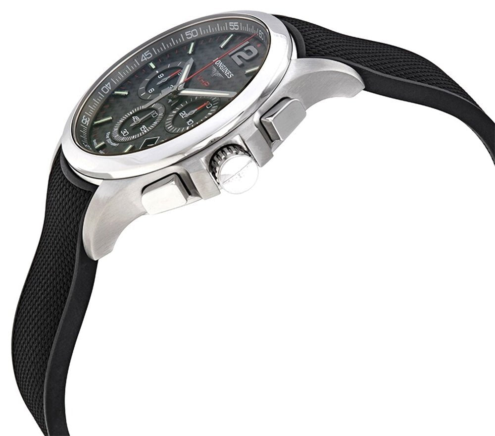 Longines Conquest V.H.P. Chronograph Stainless Steel Black Dial Black Rubber Strap Perpetual Calendar Date Quartz Mens Watch L3.717.4.66.9 wholesalehk.shop