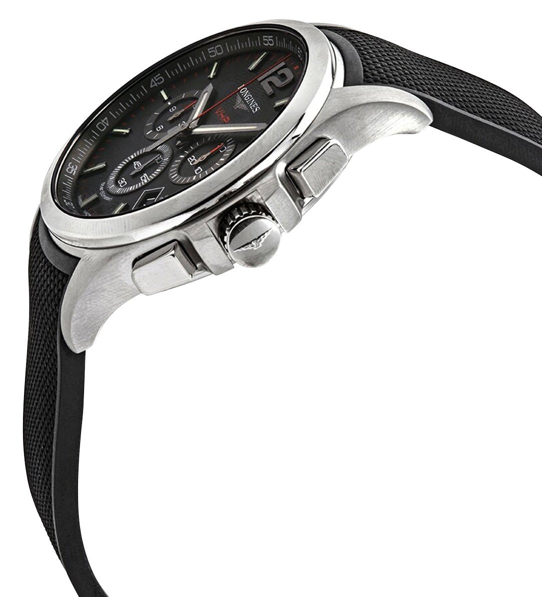 Longines Conquest V.H.P. Chronograph Stainless Steel Black Dial Black Rubber Strap Perpetual Calendar Date Quartz Mens Watch L3.727.4.56.9 wholesalehk.shop