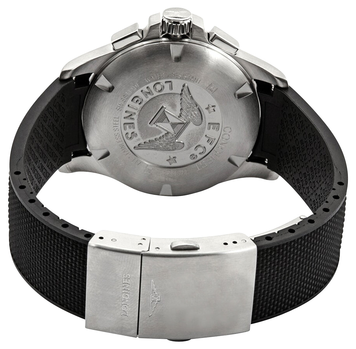 Longines Conquest V.H.P. Chronograph Stainless Steel Black Dial Black Rubber Strap Perpetual Calendar Date Quartz Mens Watch L3.727.4.56.9 wholesalehk.shop